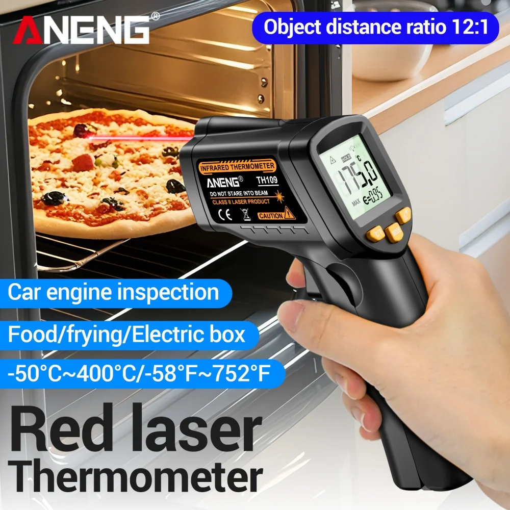 

ANENG TH109 Digital Infrared Thermometer -50~400℃ Non-contact Temperature Meter LCD display Pyrometer Tester Hygrometer Tool