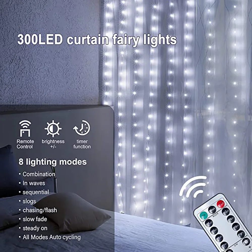 3M LED Fairy String Lights Curtain Garland USB Festoon Remote Christmas Decoration New Year Lamp Holiday Wedding Decorative