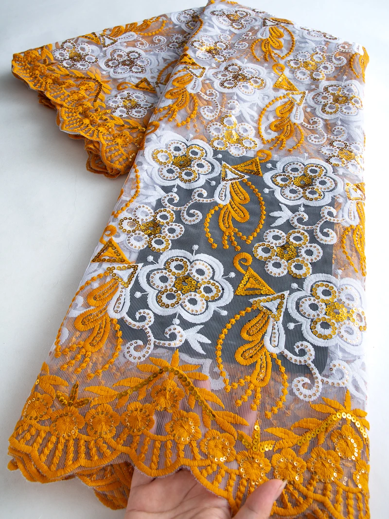 

Sequined Milk Silk Lace Fabric 2025 High Quality Wedding Lace French Net Lace Mesh Lace Fabric for Sewing Women Party Dress 4452