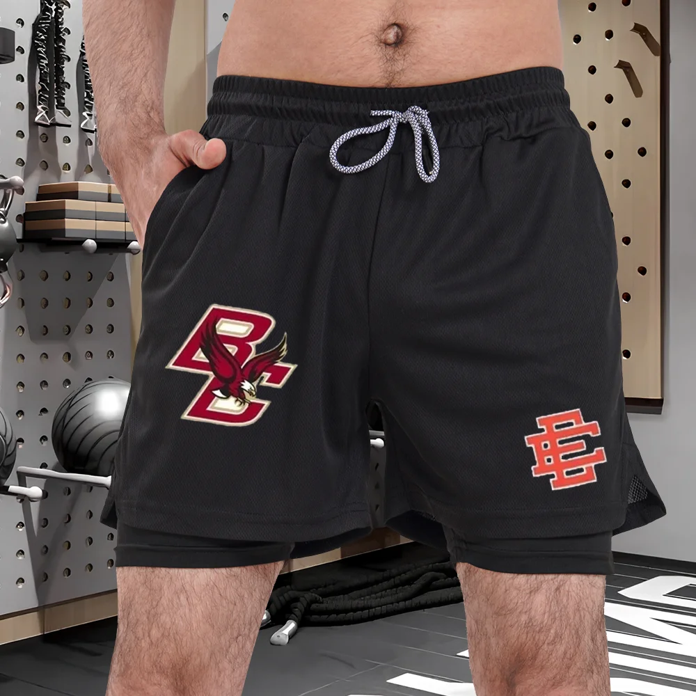 

Men's breathable double-layer shorts, quick drying sports shorts, suitable for training straight leg running, summer trend