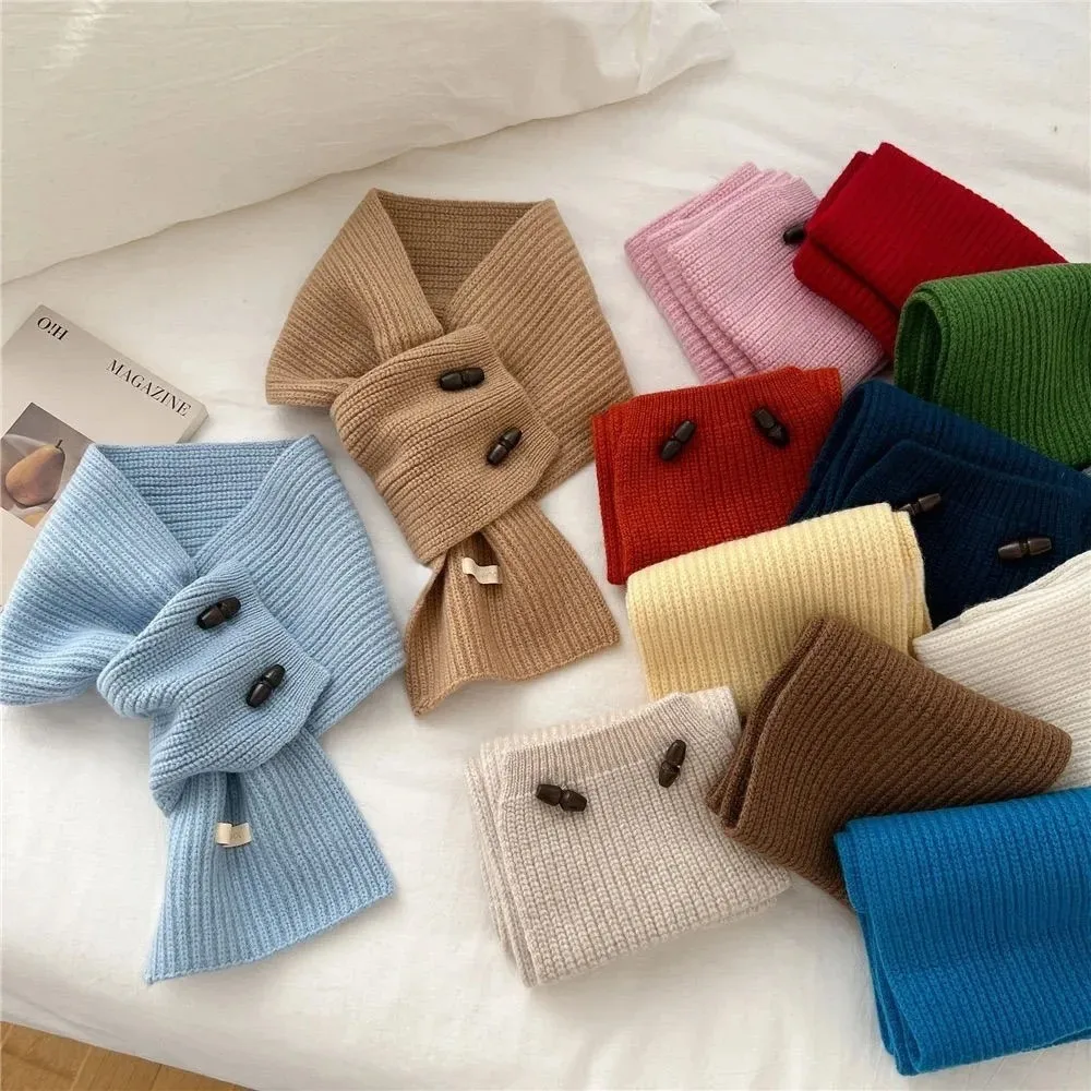 

Warm Knitted Scarf for Women Winter Cross Neck Wrap Collarless Button Design Korean Style Versatile Tying Neck Warmer Accessory
