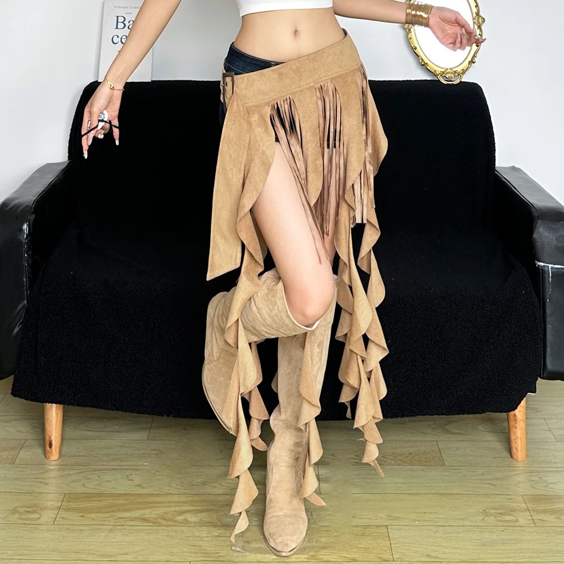 2025 الصيف النساء كشكش شرابة حزام الصلبة حزام قابل للضبط منخفضة الخصر غير النظامية اكسسوارات الهيب هوب الشارع ملابس الرقص #1