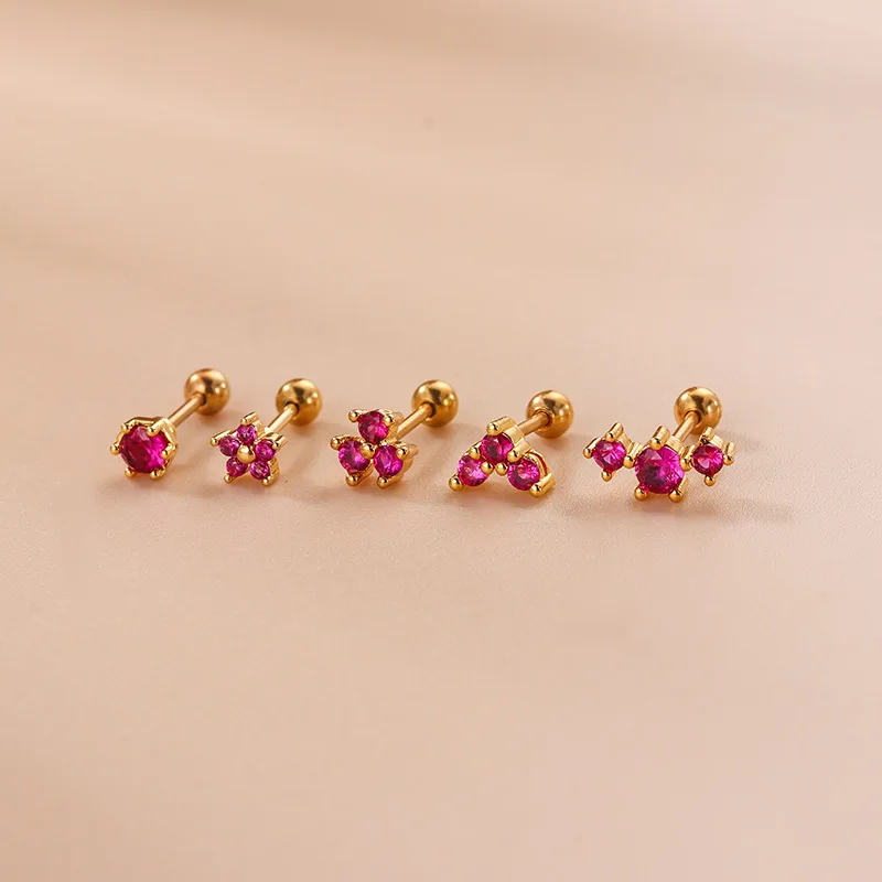 Mini Piercing de acero inoxidable, pendientes pequeños de cristal, mariposa, pájaro, dinosaurio, estrella, flor, joyería, 2 uds.