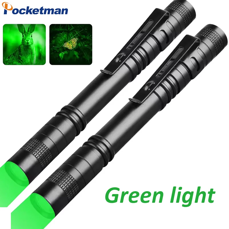 1/2 PCS Green Light Penlight Portable Mini Flashlights Aluminum Alloy Pen Light Small Torch with Pen Clip for Night Observing
