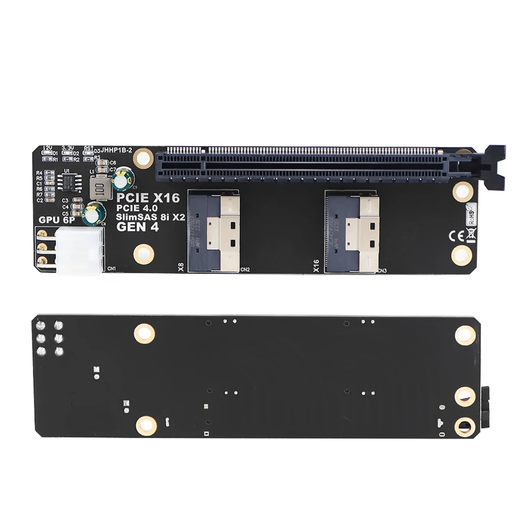 2 Port SlimSAS 8i x2 to PCIe 4.0 x16 Slot Adapter Card SFF8654 Riser Card GEN4 for Network Graphics Video Card GPU 6Pin Powe