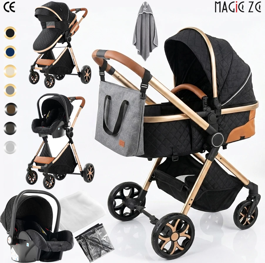 Poussette Compacte 3-en-1 pour Bébé, Système de Voyage avec Pliage Gain de Place à Une Main, Châssis Léger, Tissu Respirant, Capote Surdimensionnée, Rembourrage Doux pour Nouveau-né, Roues à