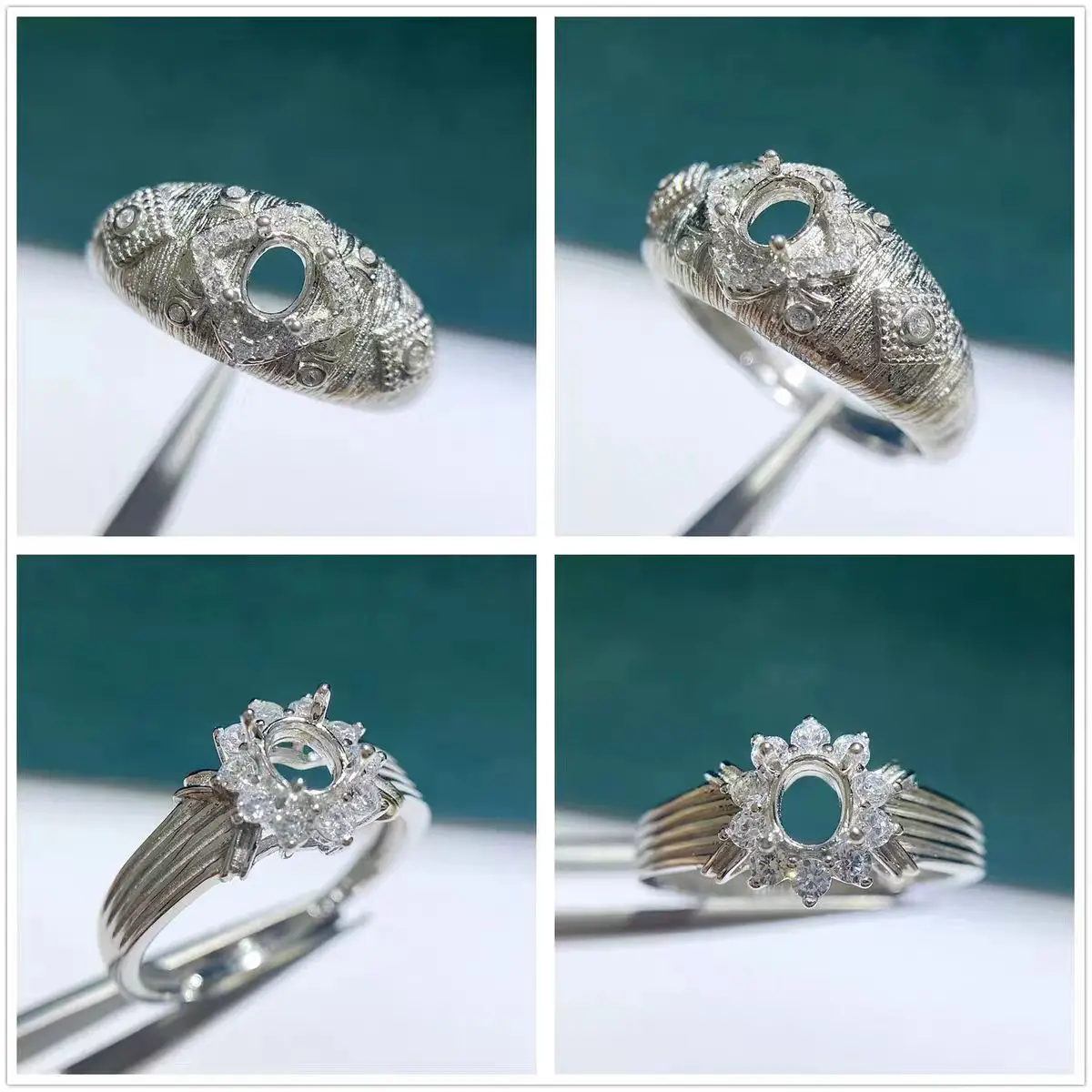 

MeiBaPJ New Style 4*5 Elliptic Stone 925 Silver Fashion Sunflower Ring Holder DIY Empty Support for Women Fine Charm Jewelry