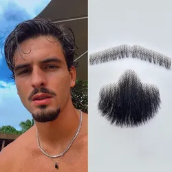 Fake Beard Goatee Realistic 100% Human Hair Full Hand Tied False Beard Lace Invisible Fake Mustache for Makeup/Drama/Party/Movie