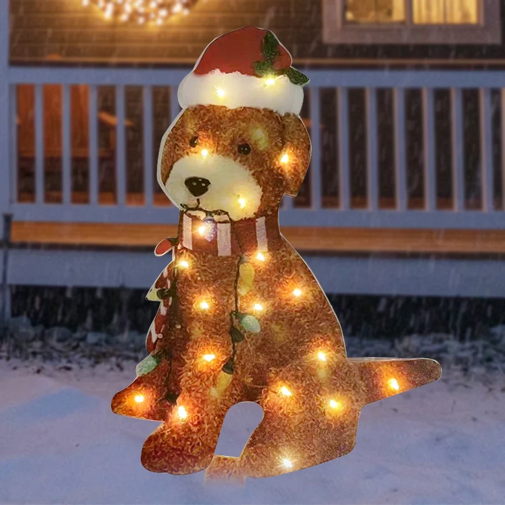 Ornamenti di figura di cane di natale decorazione di cane invernale a LED impermeabile per la decorazione di natale del percorso del cortile del giardino all'aperto di casa