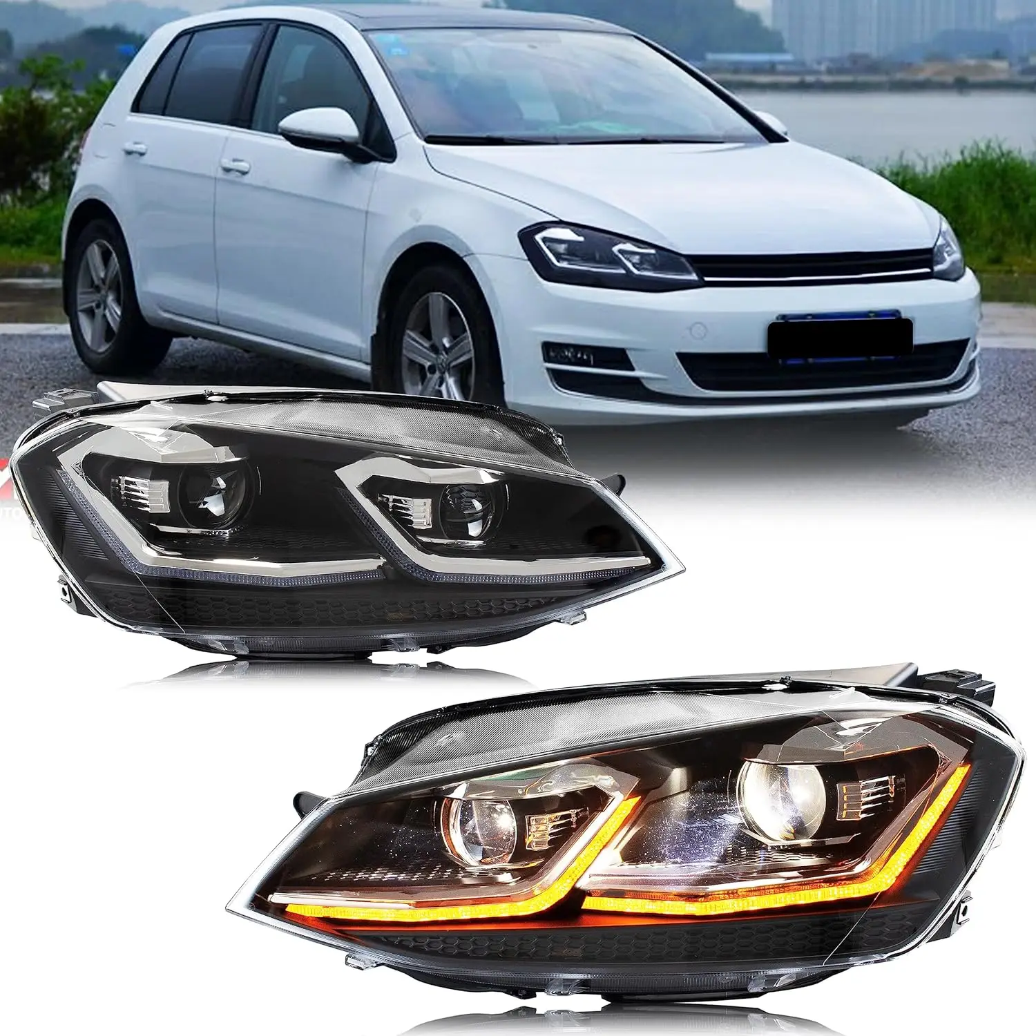 LED Headlights for Volkswagen VW Golf 7 VII MK7 2014 - 2017 Sequential Indicator Projector Replacement Front Lamps (CANNOT FIT G