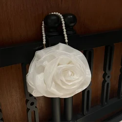 Vintage Pearl Chain Satin Rose Evening Clutch Design Dinner Party Wedding Flower Purse White/Black Bridal Banquet Handbags Prom