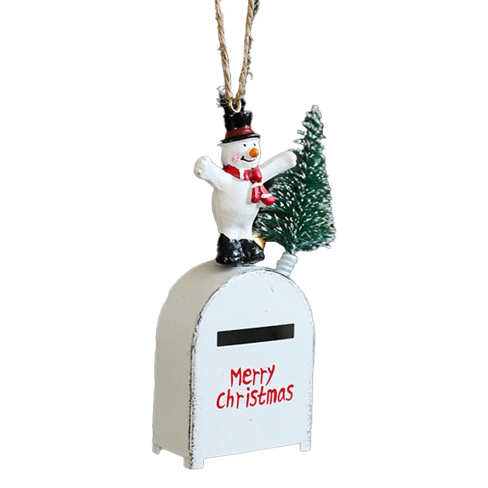 Joyful Holiday Mailbox Pendant Featuring Santa Claus and Snowman Perfect Addition to Your Christmas Decorations