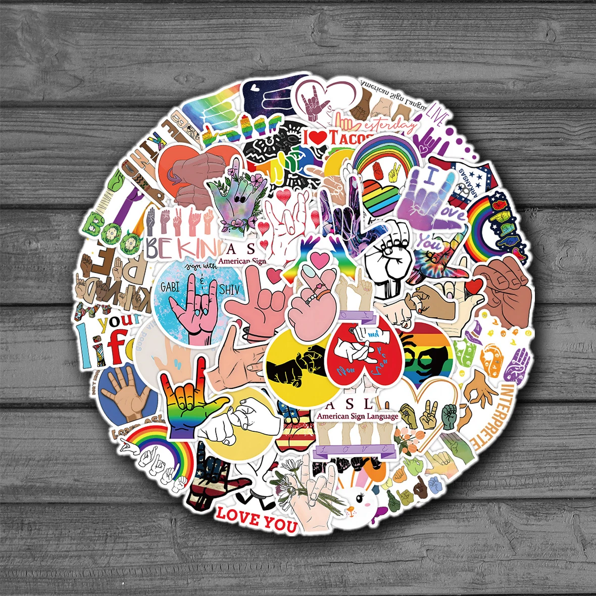 50 Uds. Be Kind ASL ILY pegatinas de lenguaje de signos Graffiti DIY pegatinas para niños juguetes equipaje portátil monopatín motocicleta bicicleta