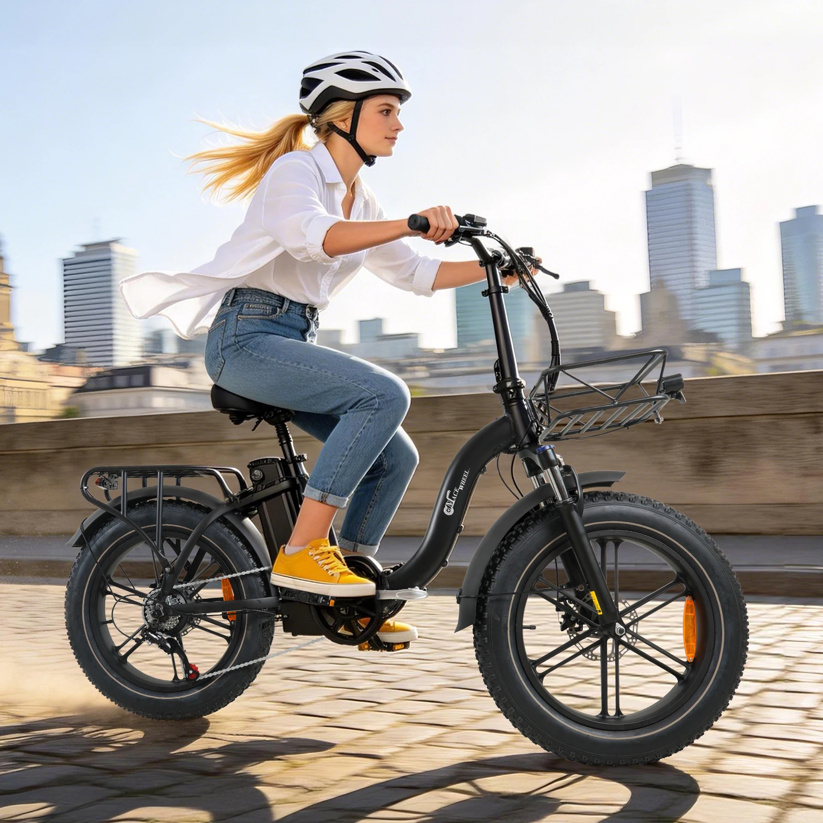 

CMACEWHEEL Y20 Folding Electric Bicycle 950W Peak Power 48V18AH Battery 20 Inch X 4.0-inch Inflatable Tires with Front Basket