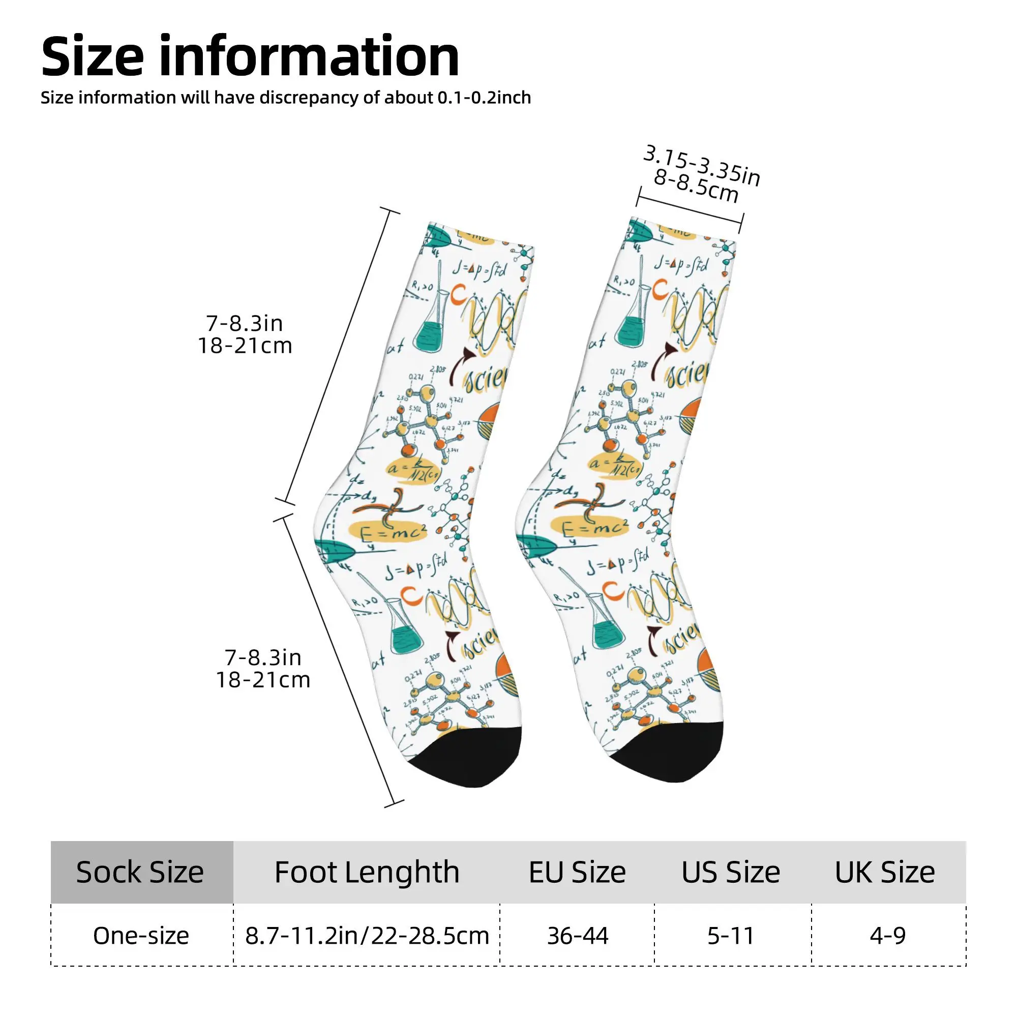 1pc Science Lab Objects Doodle Vintage Style  Printed Men's Socks Novelty Hip Hop Harajuku Pattern Crew Sock Casual Gift
