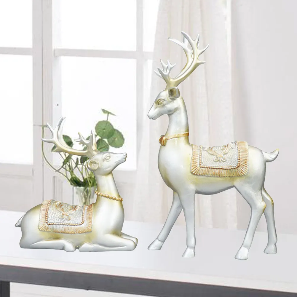 1Pair Blue Elk Resin Ornament Premium Workmanship Creative Tabletop Decoration for Home Office Living Room Bedroom Modern