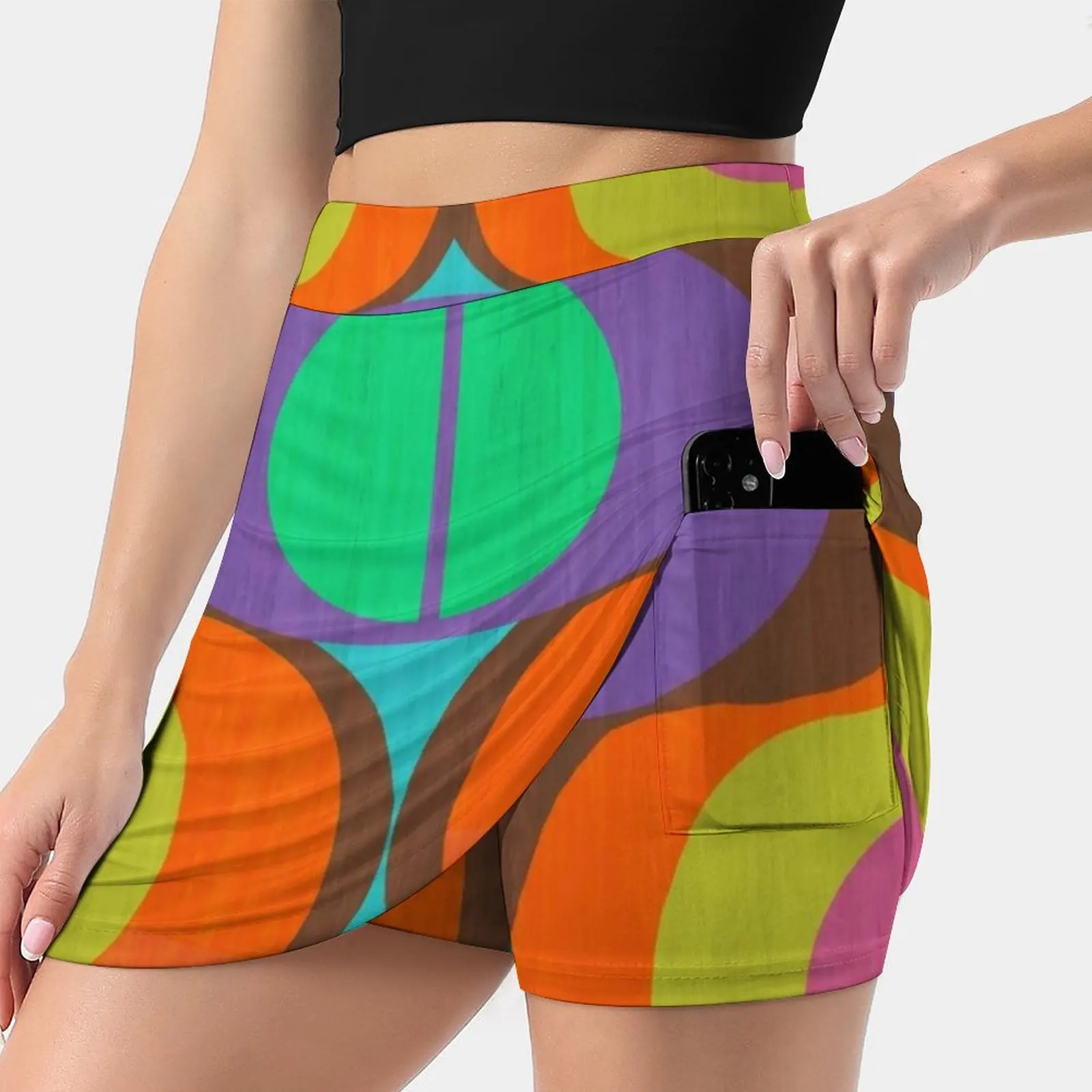 

Mod Eyes In The Wood Psychedelic Design Women's skirt Mini Skirts A Line Skirt With Hide Pocket Mod Modern Wood 1970S