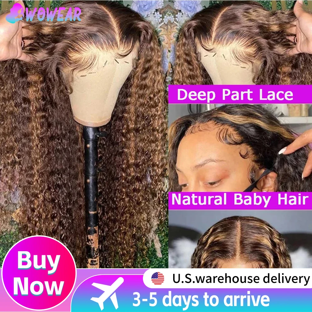 Highlight Ombre Lace Front Wig 40 Inch Curly Wigs 13x6 13x4 Hd Lace Frontal Water Wave Human Hair Wigs 4/27 Colored Deep Wave