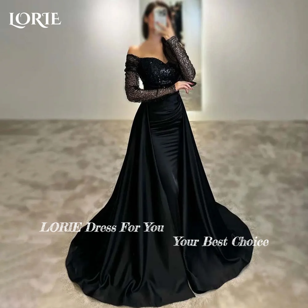 LORIE Shiny A-line Evening Dresses Detachable Trian Sweetheart Backless Prom Dress Arabia Elegant Dubai Party Gowns Customized