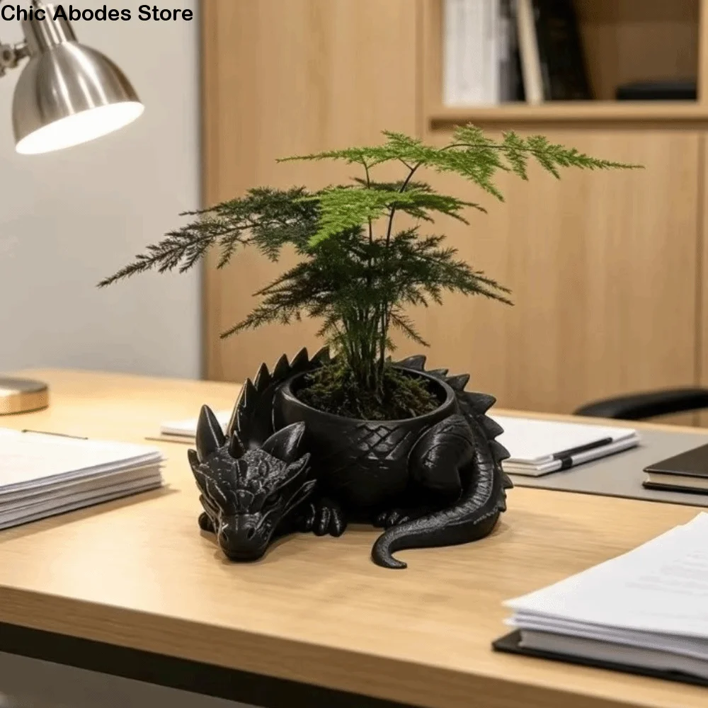Creative 3D Printed Dragon Shaped Plant Pot Plastic Growing Pots Flower Container Funny Handmade Flower Pot For Yard Garden