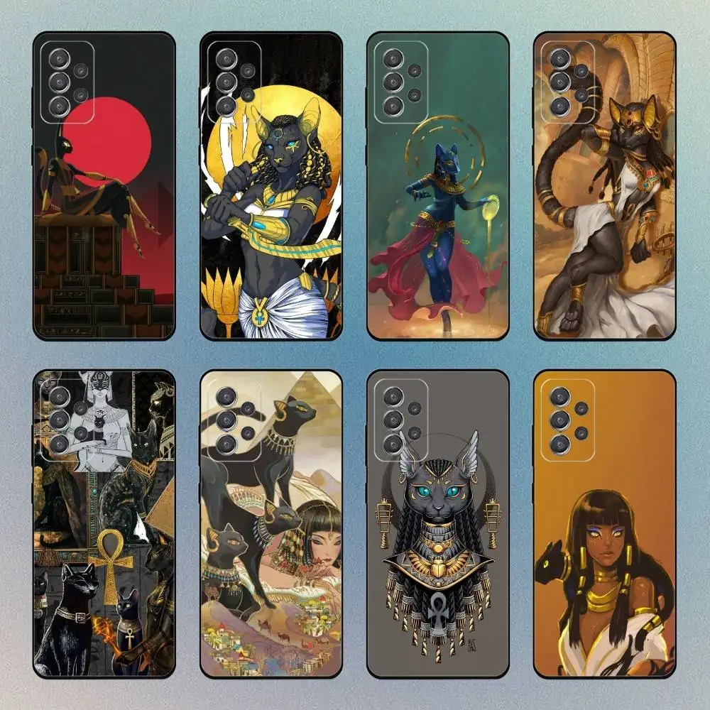 

B-Bastet Egyptian Cat Goddess Phone Case For Samsung S25,S24,S21,S22,S23,S30,Ultra,S20 Black Soft Case
