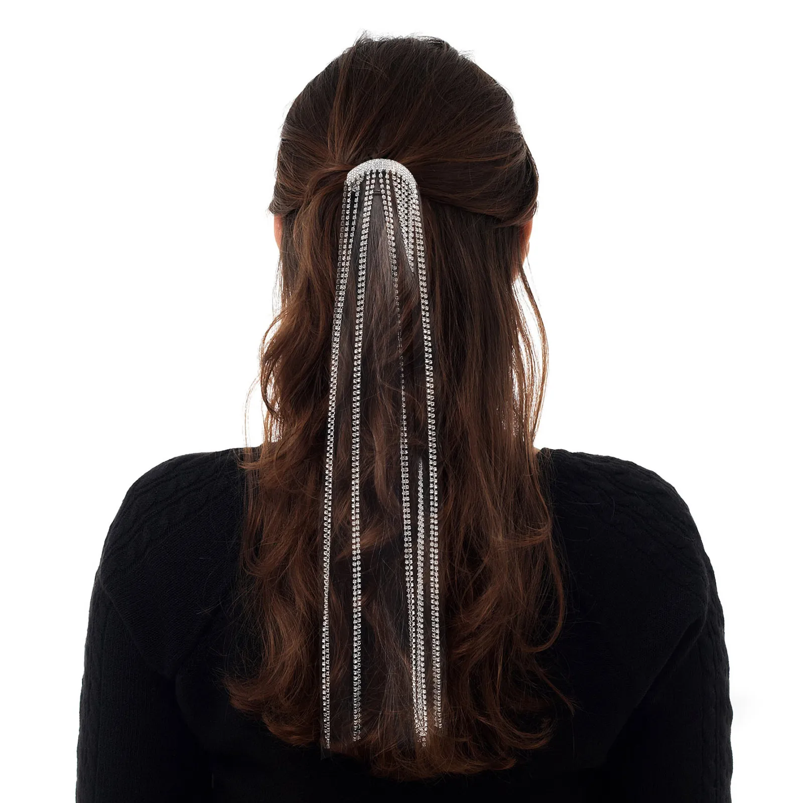 

Заколка для волос с длинными стразами и кисточками, 1 шт., для женщин и девушек, блестящая, для укладки волос, декоративная, модная, для хвоста