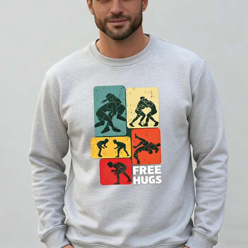 

Футболка с забавным ретро-принтом «Объятия», винтажный подарок для любителей рестлинга, для мужчин и женщин, повседневная одежда и игривый подарок, свитшот