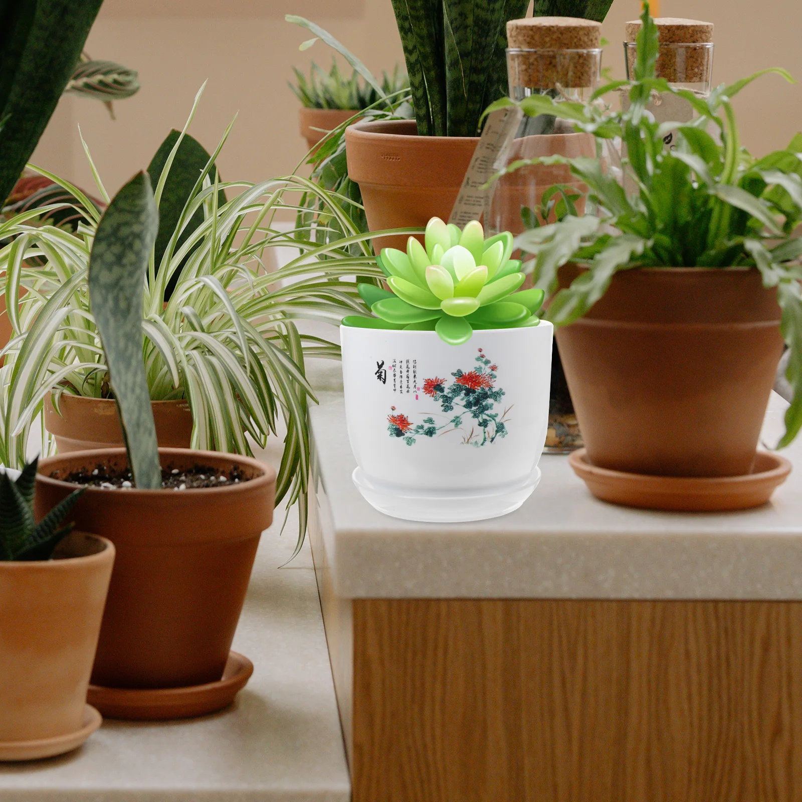 

2pcs Indoor Flower Pot Planter Resin Planters for Orchids Plants Drainage Household Succulent Pot Large Size