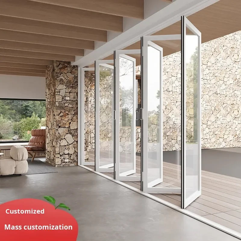 Customization High Strength Aluminum Folding Door Double Tempered Glazed Energy Saving Thermal Insulated Heavy Duty Folding Door