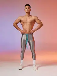 Futurism Glossy Transparent Men's Sexy Silver Tight Yoga Leggings Satin Training Gym Sports Pants Trousers