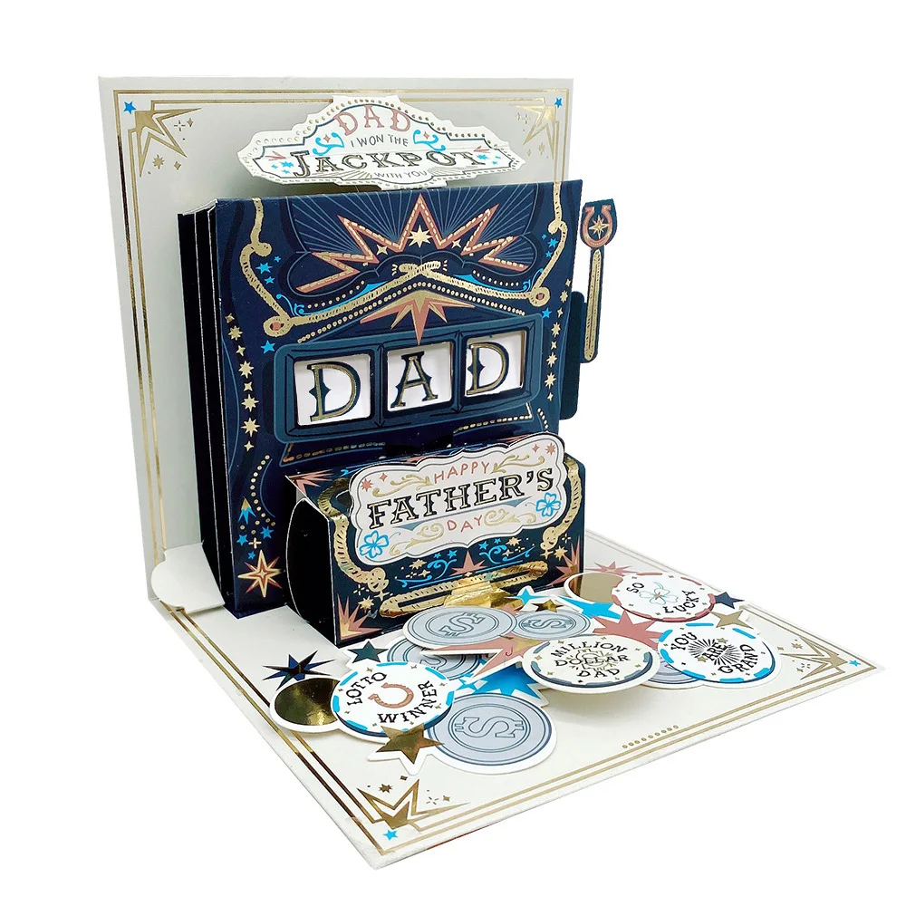 

Father's Day Pop-Up Card with Moving Letters Gift-Box-Shaped Card with Gold Foil Stamping and Mechanically Moving Letters Gifts