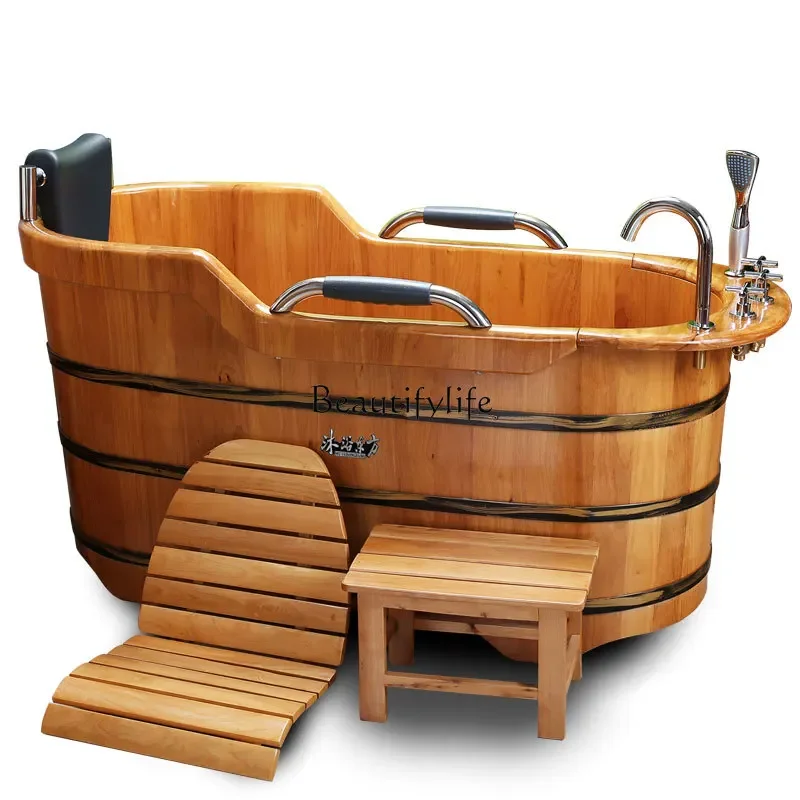 

LJY*Oak adult bath bath bucket tub with faucet