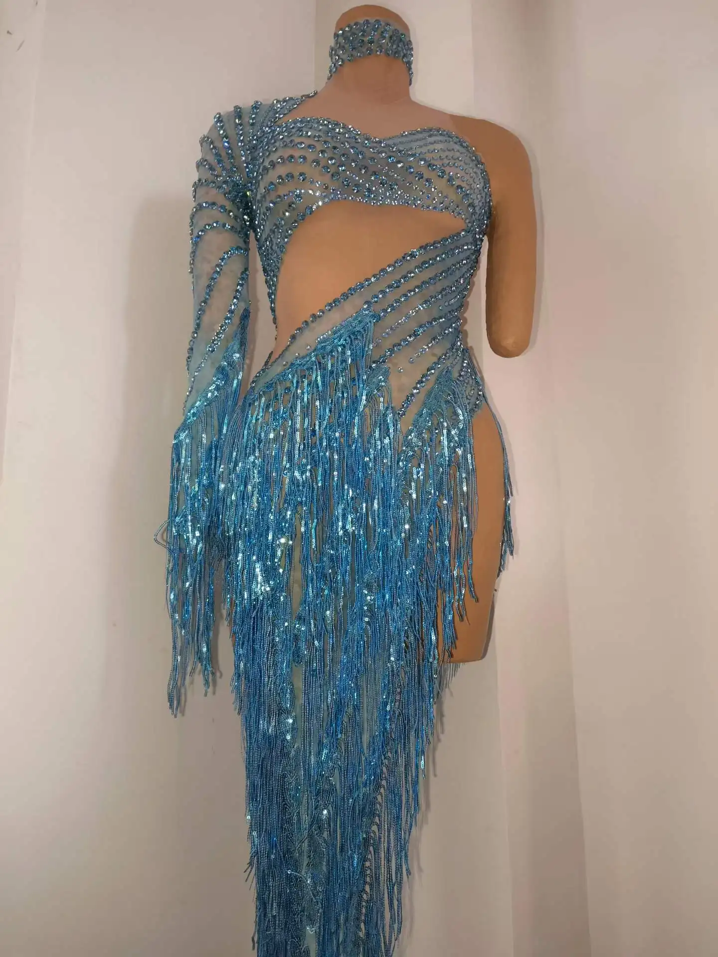 

Mesh Rhinestone Fringe Tassel Outfits For Women Shinning Festival Occasions Costumes 2026