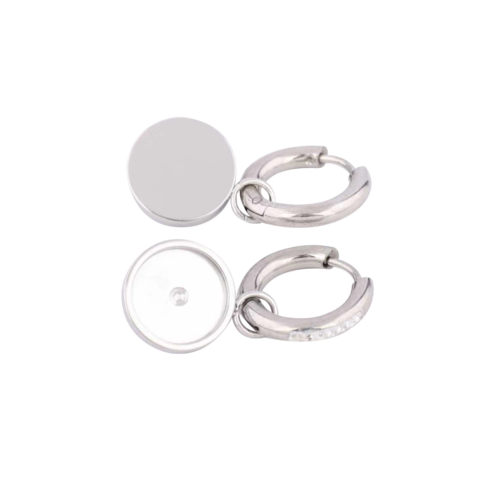 6pcs Stainless Steel Rhinestone Hoop Earring Base Blanks