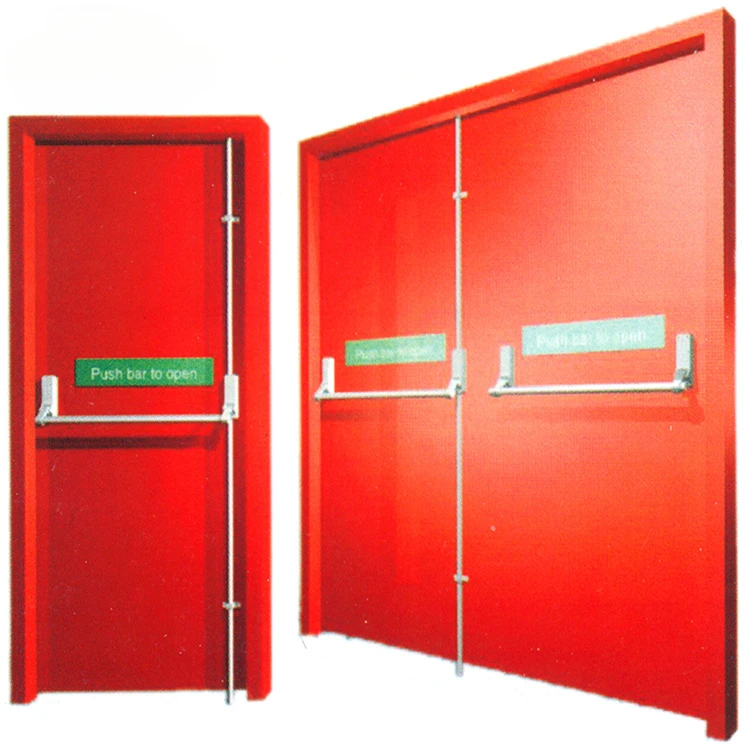 Red 1600mmW*2200mmH Double Fire Doors  90mins fireproof time  Emergency Steel Fire Exit Door with Panic Bar