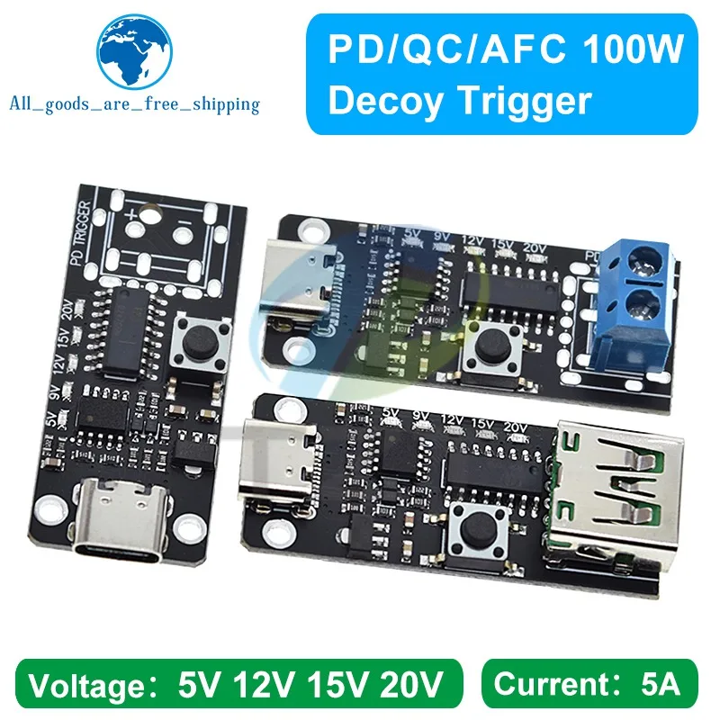 TZT-USB Type-C Fast Charge Trigger Board Módulo, Boost Power Module, PD, QC, Decoy, 100W, 5A, 2.0, 3.0