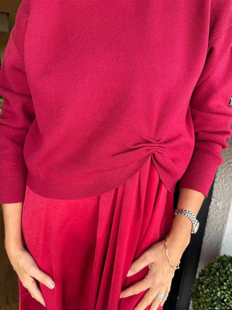 

Women's 2-Piece Set Long Sleeve Patchwork Sweater And Sleeveless Maxi Dress Casual Fashion Outfit for Autumn Winter Streetwear