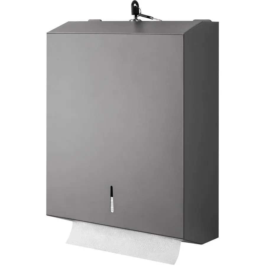 

Диспенсер для полотенец настенный коммерческий, для складных полотенец (C-fold, Multi-fold, Trifold), бесконтактный, с замком, темно-серый