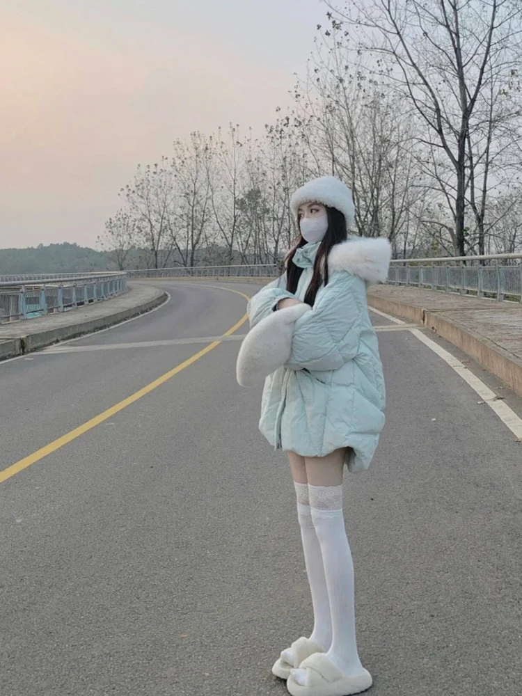 

Thiened down Jaet Women's een Diamond Pattern Large Fur Collar Padded Coat Faionable Sli Winter Outerwear