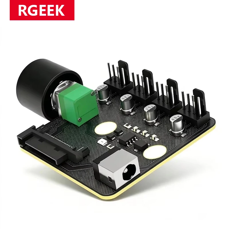 RGEEK 4-Kanal PWM Lüfter-Hub 4-Pin-Anschluss 12V SATA & DC 5521 Max 100W 4-Wege-Geschwindigkeitsregler für PC NAS Server