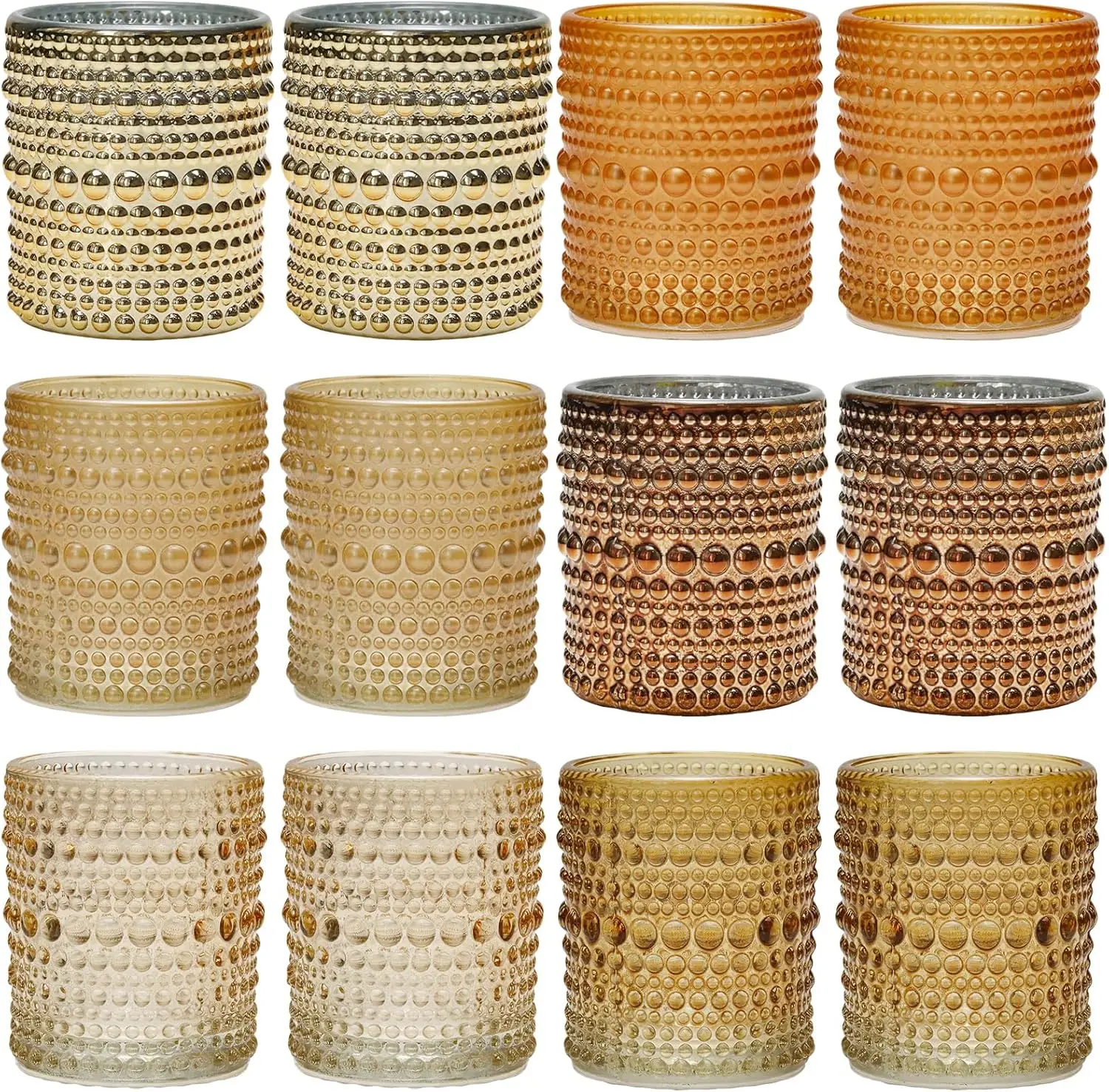 

Gold Glass Votive Candle Holders 12-Pack for Wedding Centerpieces, Fall Thanksgiving Christmas Decor
