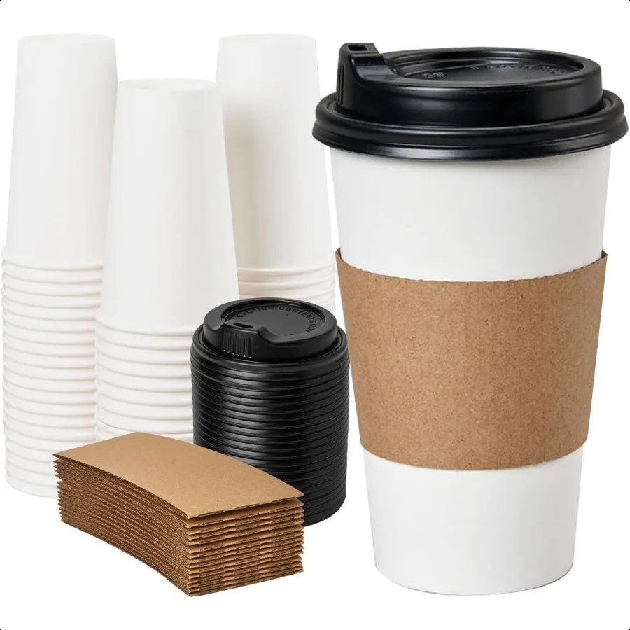 

Coffee Cups with Lids 16 oz 50 Pack Coffee cups with Lids and Sleeves To Go Coffee Cups Hot Paper Cups for Hot Beverages in Pa