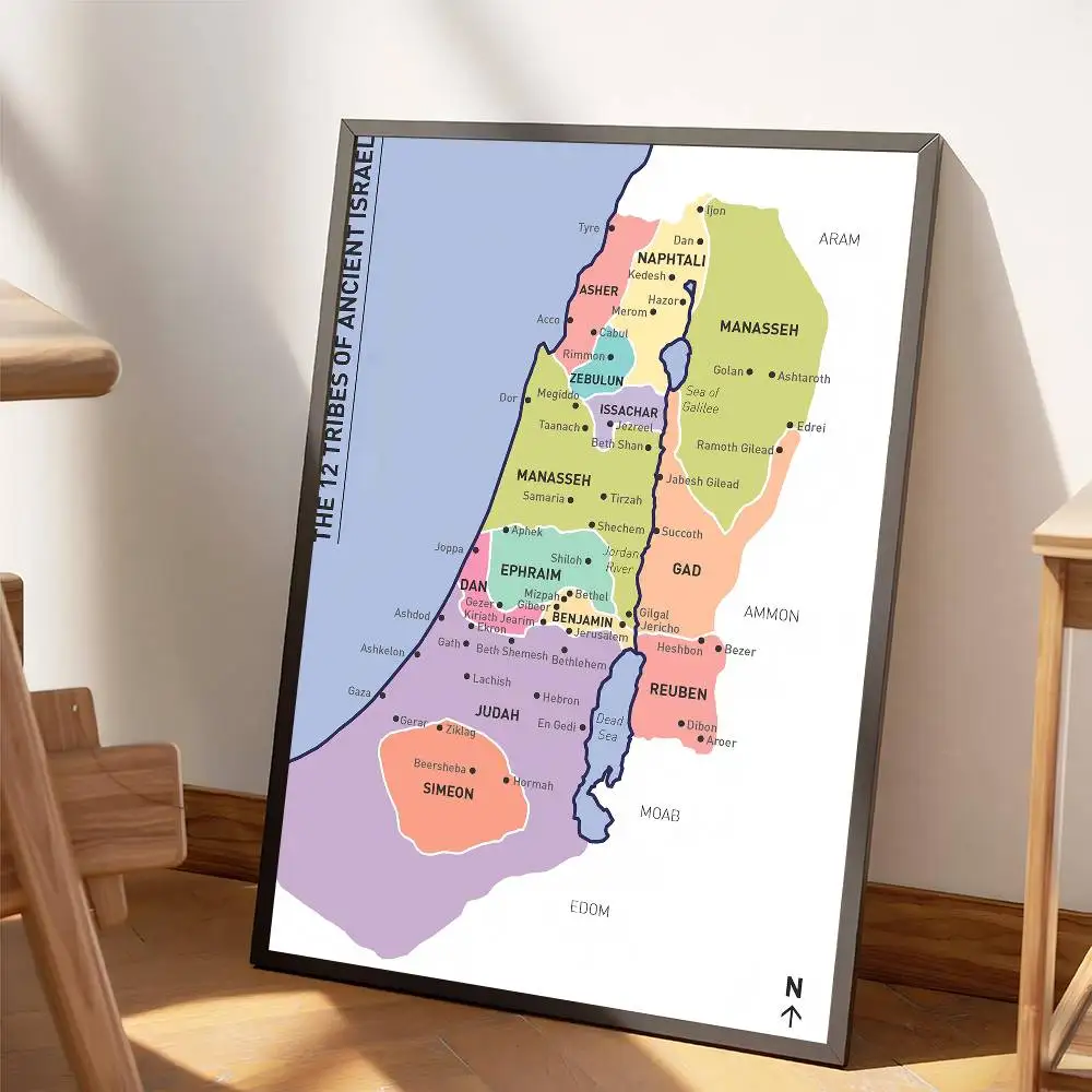 خريطة 12 قبائل من إسرائيل أنيمي الملصقات لزجة الديكور اللوحة جدار الفن ورق الكرافت الأبيض جدار ديكور