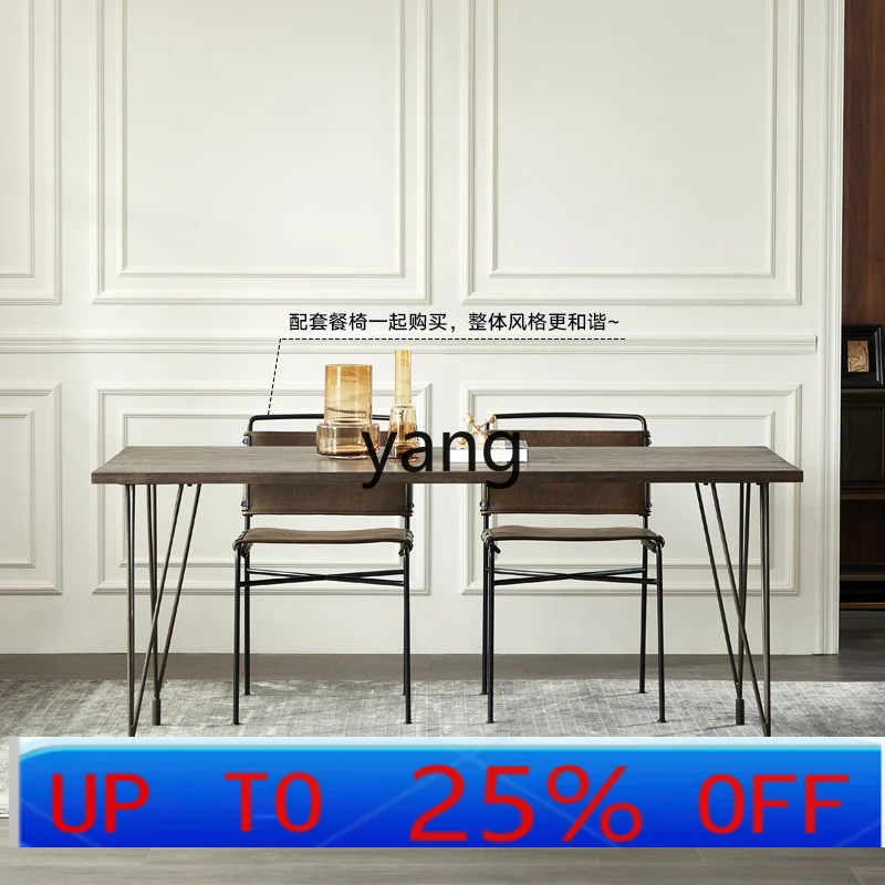 

Lmm modern simple solid wood dining table and chair combination retro old house silent wind dining table