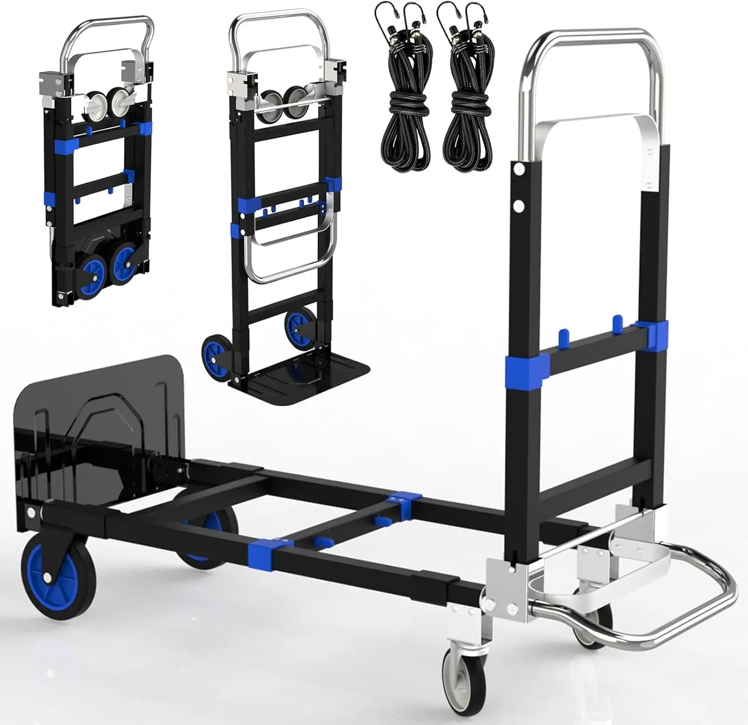 

Тележка-платформа 3-в-1 складная с колесами, портативная, регулируемая, с ремнями и креплениями