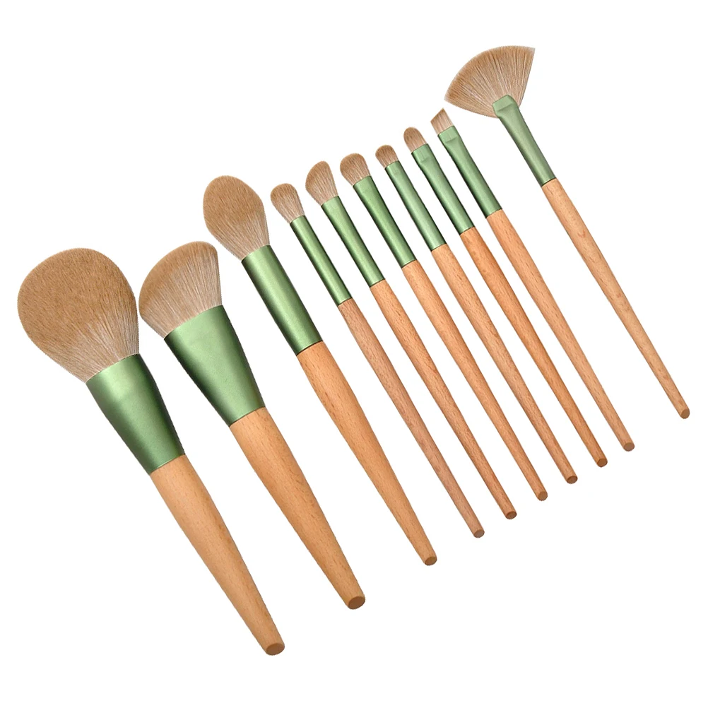 

10pcs Makeup Brush Set Wooden Handle Face Powder Foundation Blush Eyeshadow Brushes Portable Tools Kit For Flawless