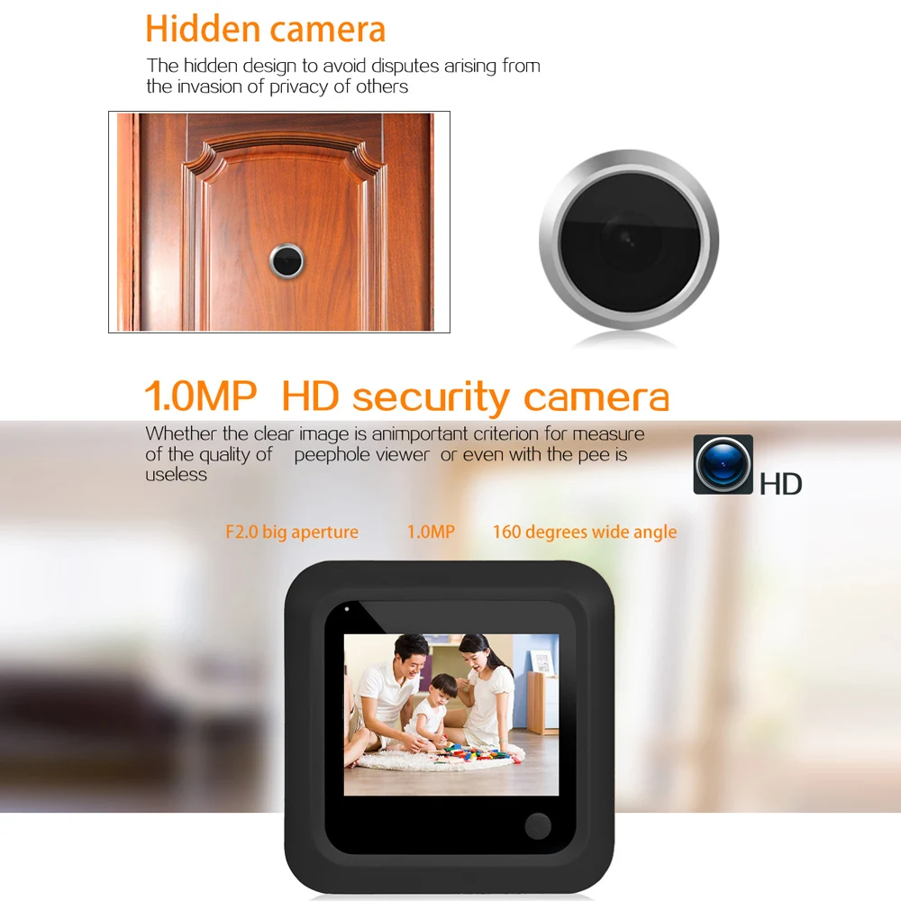 2.4 Inch Video Doorbell 145 Degree Peephole Viewer Video Eye Door Bell Smart Home Outdoor Camera Monitor Visual Doorbell