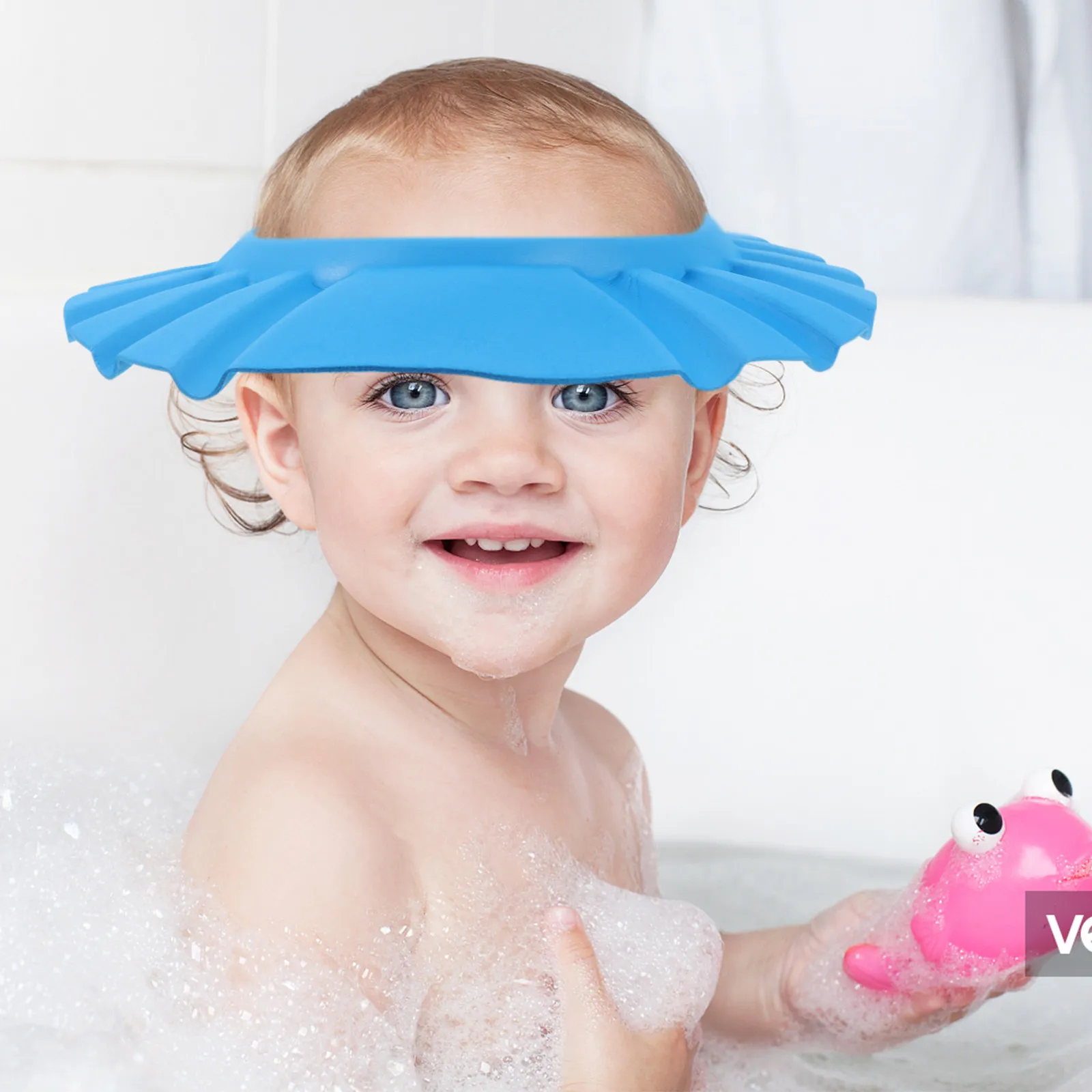 

Baby Adjustable Dark Blue Shower Bathing Shampoo Cap Protect Hair Eyes Ears Water Shield Soft Elastic Comfortable Infant Toddler