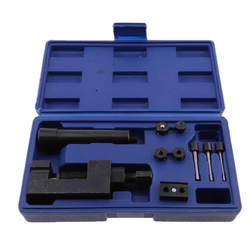 1 Set Motorcycle Heavy Chain Breaker Cutter Riveter Tool Universal Riveting Tool Set+Carry Box 415 420 428 520 525 530 630