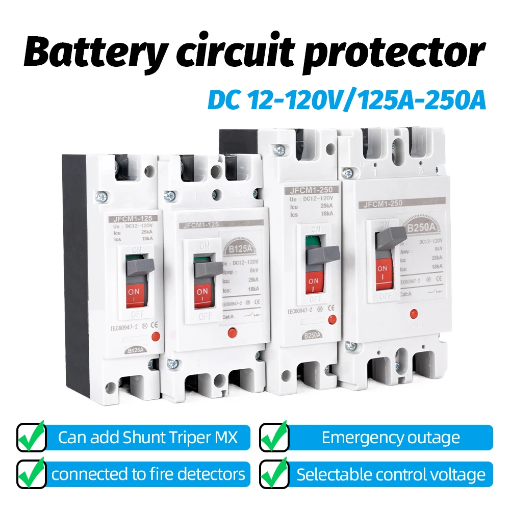 MCCB DC12V 24V 48V 60V 110V  250A Moulded Case Circuit Breaker Battery 100A 200A 300A 400A 600A Car Charging  Pile Protector